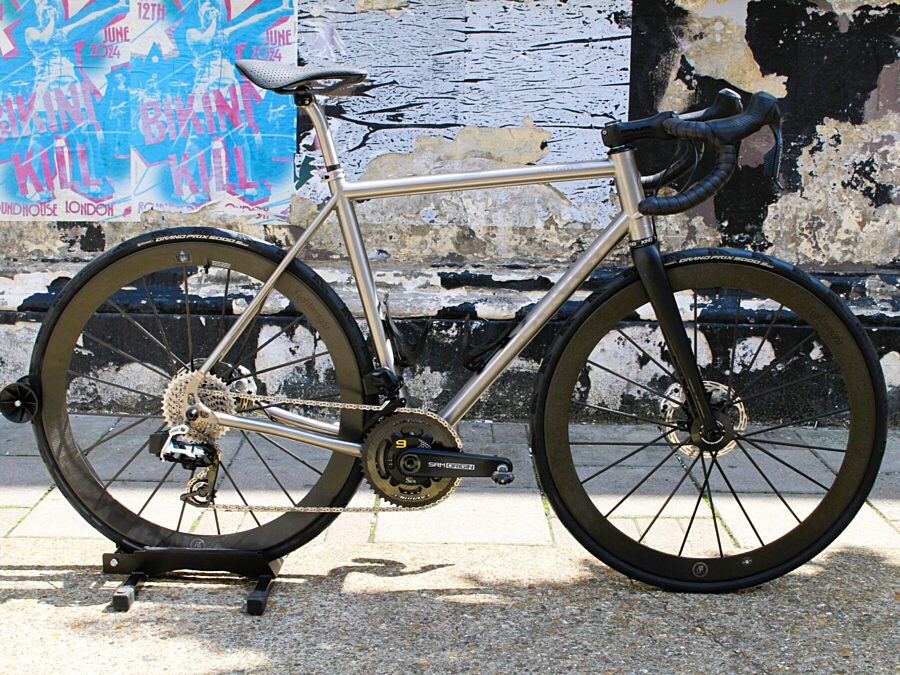 Seven Axiom XX at Cyclefit in central london, titanium, custom,